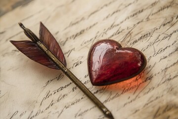 Antique Love Letter with a Heart and Quill