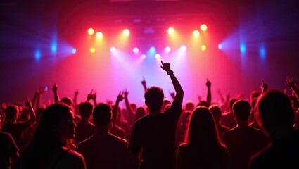 Crowd Silhouettes Concert Red Pink Blue Lighting people