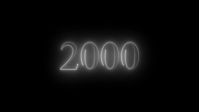 2000 neon line text. Abstract 2000 neon text animation, Glowing neon number text background 4k video animation . black background and white  color text ...