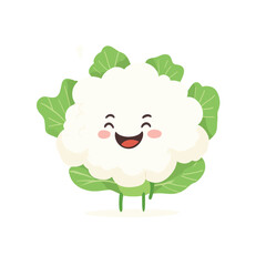 Obraz premium Happy Cartoon Cauliflower Character with Green Leaves and Tiny Legs