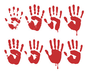 Fototapeta premium Red handprint silhouettes with dripping effect