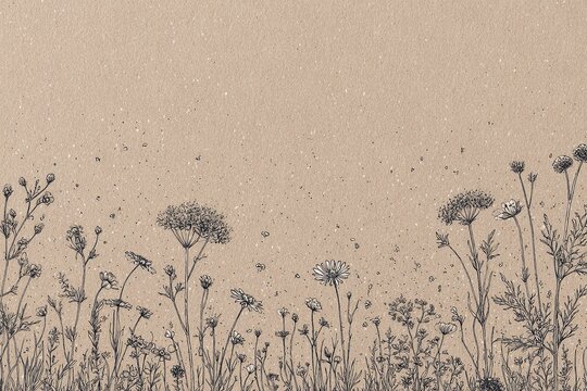 VINTAGE BOTANISCHE WILDBLUMENZEICHNUNG AUF STRUKTURIERTEM HINTERGRUND