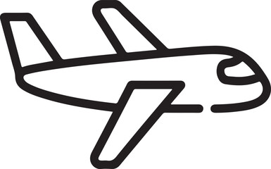Simple outline icon of a passenger airplane in flight