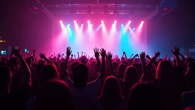 Crowd Silhouettes Pink Blue Concert Stage Lights people 2