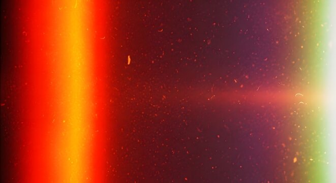 Abstract background featuring a vintage film burn, with a vibrant orange light leak and floating dust particles. - Powered by Adobe