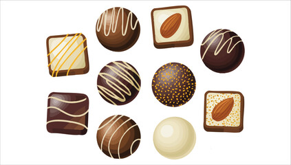 luxury chocolate assortment top view vector art isolated white