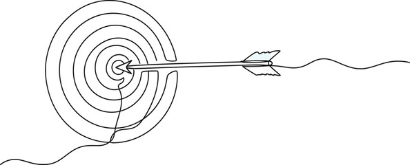 Continuous line drawing of an arrow hitting the center of a target art