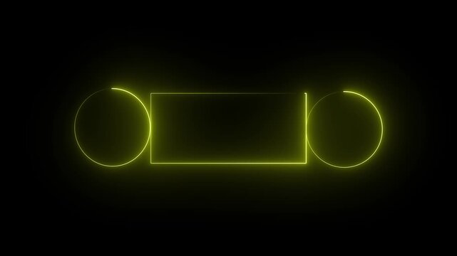 Glowing saber rectangle neon frame black background animation . Seamless Loop, Neon abstract rectangle and circle shape line animation holiday. yellow colour. 4k video..