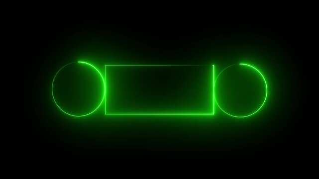 Glowing saber rectangle neon frame black background animation . Seamless Loop, Neon abstract rectangle and circle shape line animation holiday. green colour. 4k video..