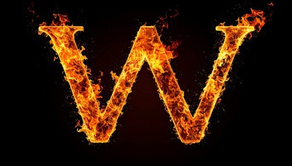 Fiery letter W engulfed in flames against a black backdrop