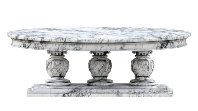 Elegant Oval Marble Table Classic Design Three Pedestal Base