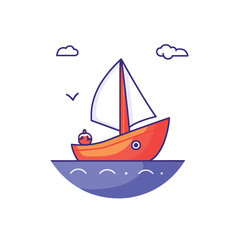 Fototapeta premium Orange Sailboat on Calm Waters Under Cloudy Skies