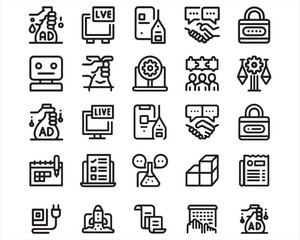 Social media strategy, bold line icons 
