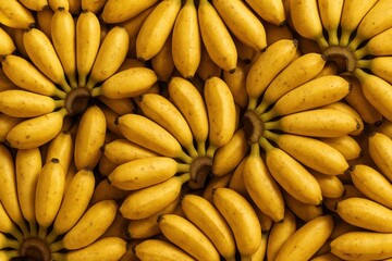 Top view of fresh ripe pisang emas bananas in tight bunches
