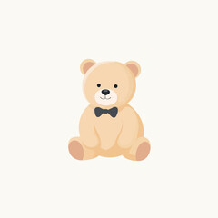Fototapeta premium Plush beige teddy bear with a dark bow tie sitting upright