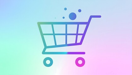 Gradient shopping cart icon with bubbles, on a pastel background
