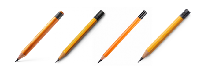 Four pencils with erasers on a transparent background