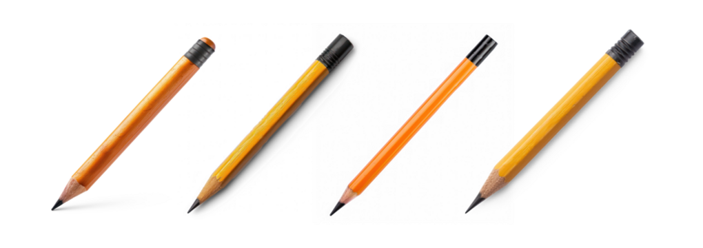 Four pencils with erasers on a transparent background
