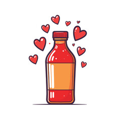 Obraz premium Red Beverage Bottle Surrounded by Loving Hearts