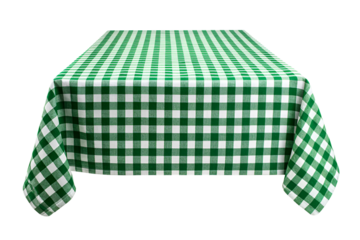 Green and white checkered tablecloth on table