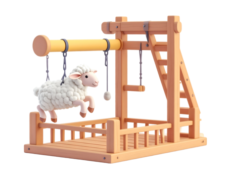 3D Render Sheep Swing Playset
