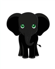 Fototapeta premium Illustration of a black baby elephant with green eyes on a white background