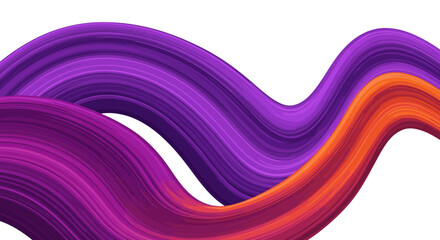 3D curving brushstrokes of purple  orange paint on a white background create depth and movement