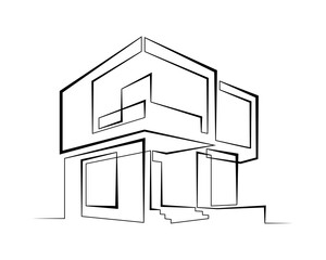 Continuous single line drawing of modern minimalist design house. Linear design. Abstract house symbol. One continuous line isolated minimalist illustration. Not AI.