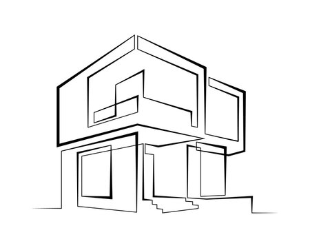 Continuous single line drawing of modern minimalist design house. Linear design. Abstract house symbol. One continuous line isolated minimalist illustration. Not AI.