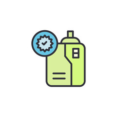 A light green vape device icon with a blue circle containing a checkmark, symbolizing a verified or certified product.