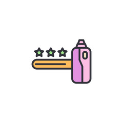 A vibrant, stylized icon of a vape device, rendered in pink and purple, with a rating of three stars, symbolizing a review or quality rating.