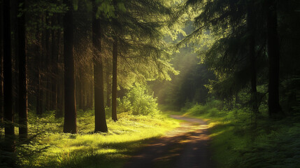 Naklejka premium Green forest environment. Beautiful Forest