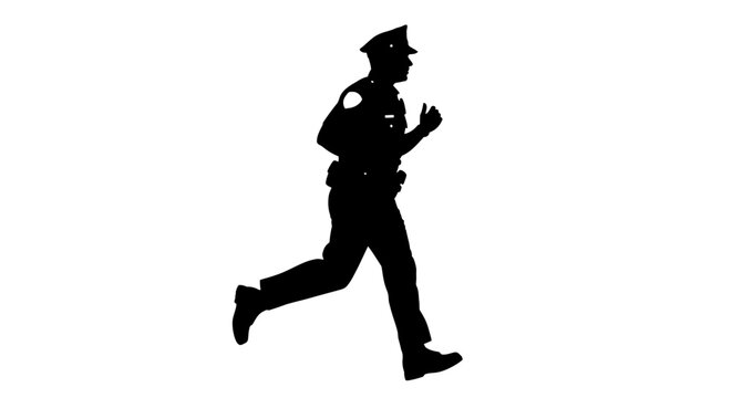 silhouette of a running police officer urgent response crime prevention and law enforcement concept
