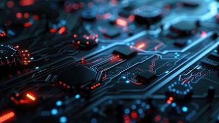 Abstract picture of chip on complex circuit with digital technology style design and the electric light graphic show dynamic movement represent about processor algorithm process on computer. AIG53.
