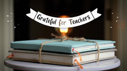 Expressing gratitude with a stack of books tied with twine, conveying appreciation for teachers and their dedication to education.