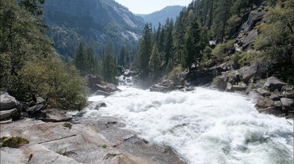 Mountain river cascading through rocky terrain