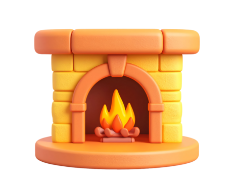 3D Cartoon Fireplace Illustration