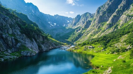 Serene Mountain Lake Landscape: Majestic Peaks and Tranquil Waters