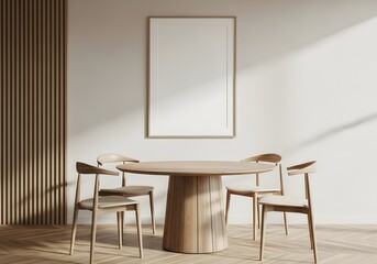 Minimalist Dining Room and Wooden Furniture with a blank frame