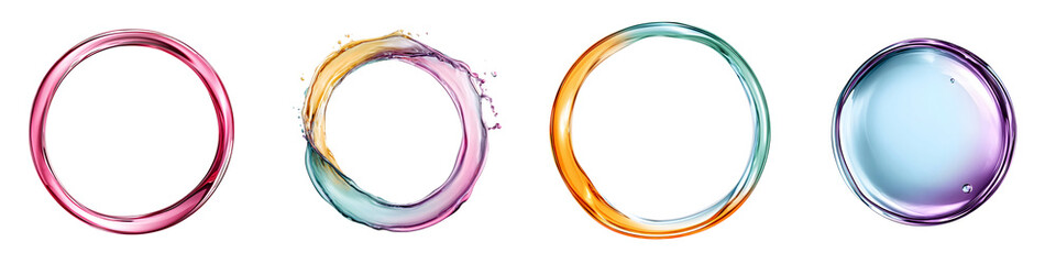 Colorful Liquid Rings: Abstract Water and Oil Shapes on White