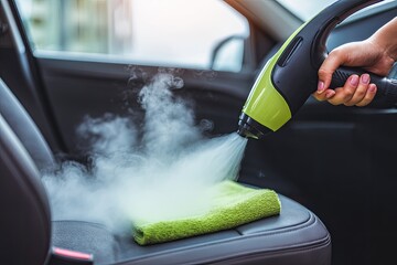 Steam cleaning car seat with a handheld steamer