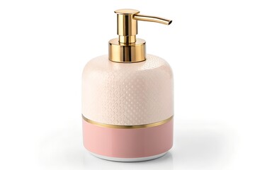 Fototapeta premium Pink and gold soap dispenser isolated on white background