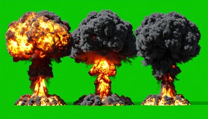 Triple Nuclear Explosion Green Screen.