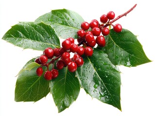 Red berries and glossy leaves on a branch