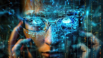 Abstract digital shape and particle technological cyber style design connect become system structure of electronic designing. High tech scenery express futuristic pattern perfect for wallpaper. AIG53.