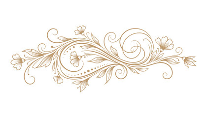 Fototapeta premium Decorative floral swirl with flowers and leaves in golden color, perfect as an ornament. Vector Illustration.
