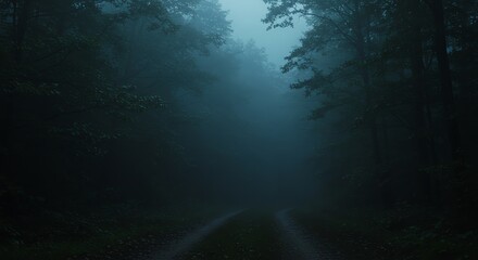 Obraz premium Forest path shrouded in misty atmosphere