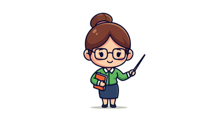 Charming Teacher VECTOR Cartoon Educator with Book and Pointer