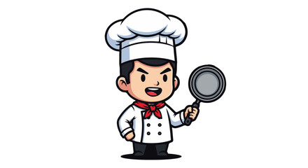 Vector Illustration of a Cheerful Chef Holding a Frying Pan A KOKI.svg Inspired Design