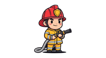 Chibi Firefighter VECTOR Illustration Brave Hero Ready with Hose